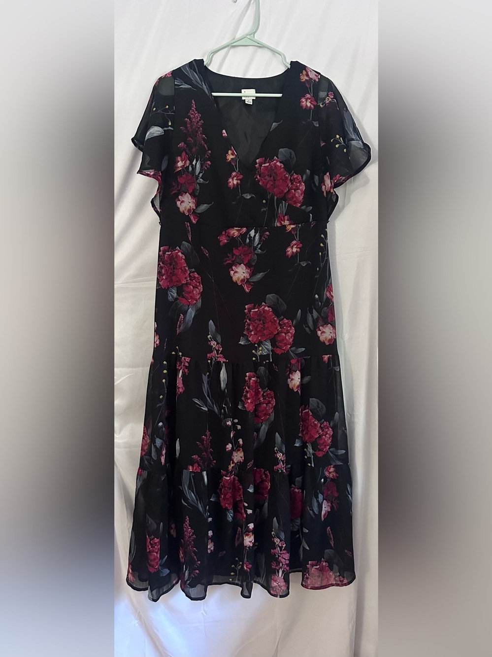 a new day Black Maxi Dress with Berry Floral Print and V‑Neck
